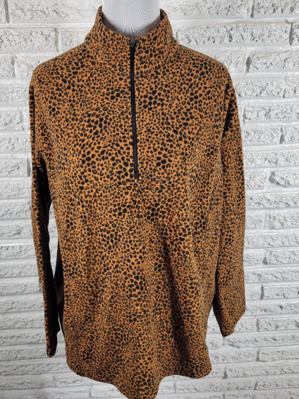 Lands End Fleece Cardigan‎ Sweater Womens 2X Animal Print 1/4 Zip ANI7E